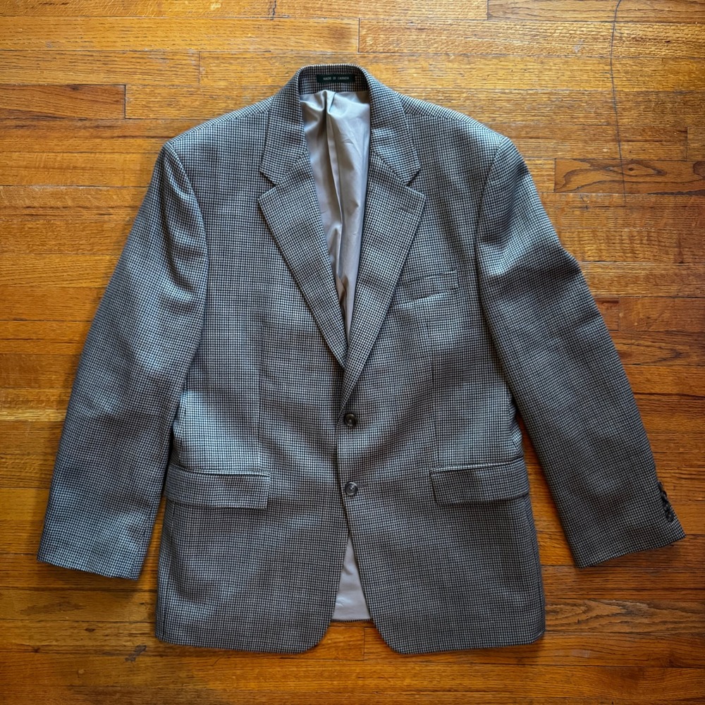 Lauren Ralph‎ Lauren Mens Houndstooth Wool Blazer Classic Fit Two Button 44 R